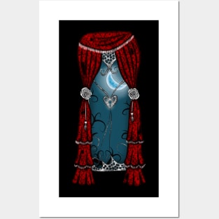 Magic Window with Red Curtain and Moon Posters and Art